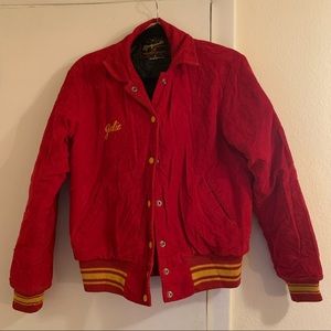Women’s red corduroy Varsity Swim Team jacket!